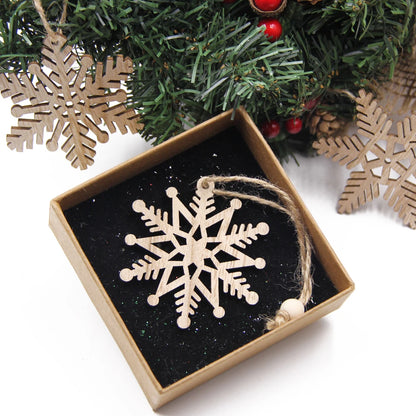 12PCS Wooden Snowflake Pendants for Xmas Decor