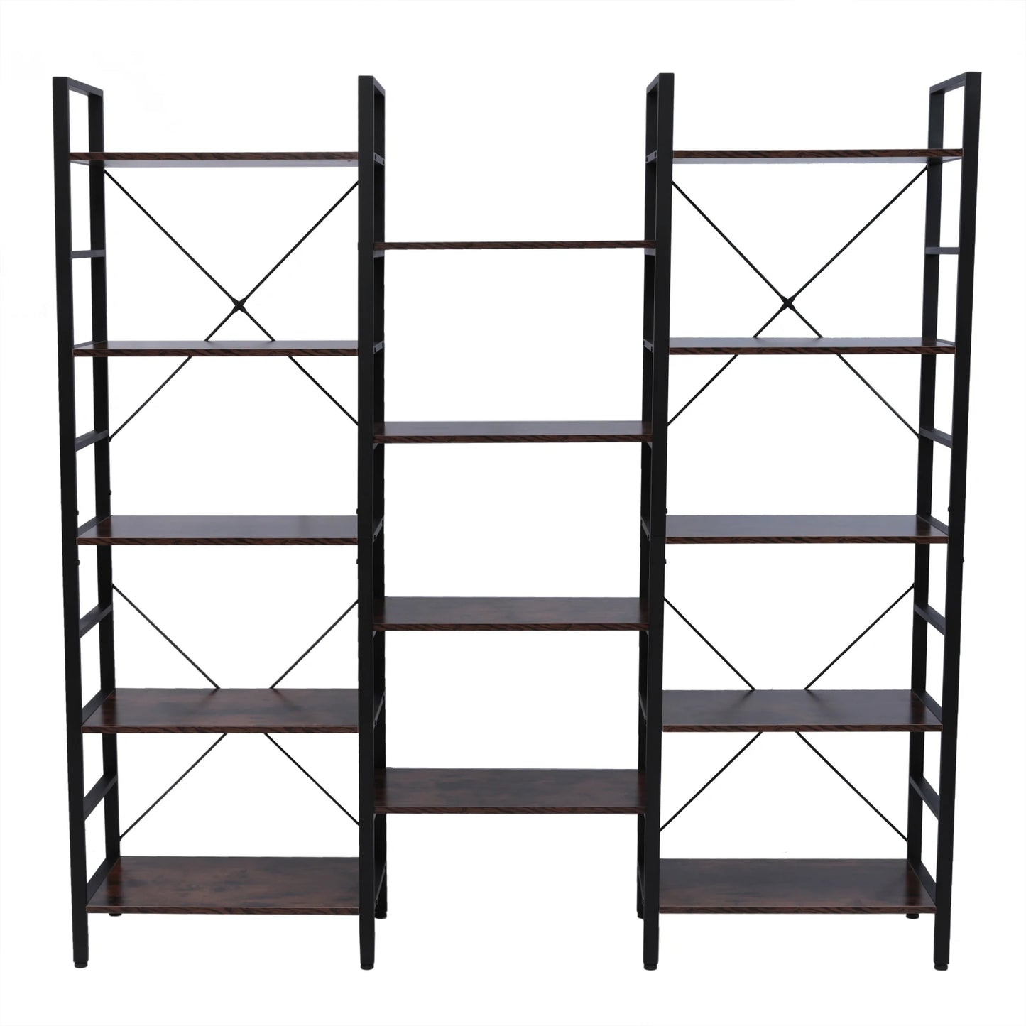 Wood & Metal Triple Wide Etagere 5-Bookshelf