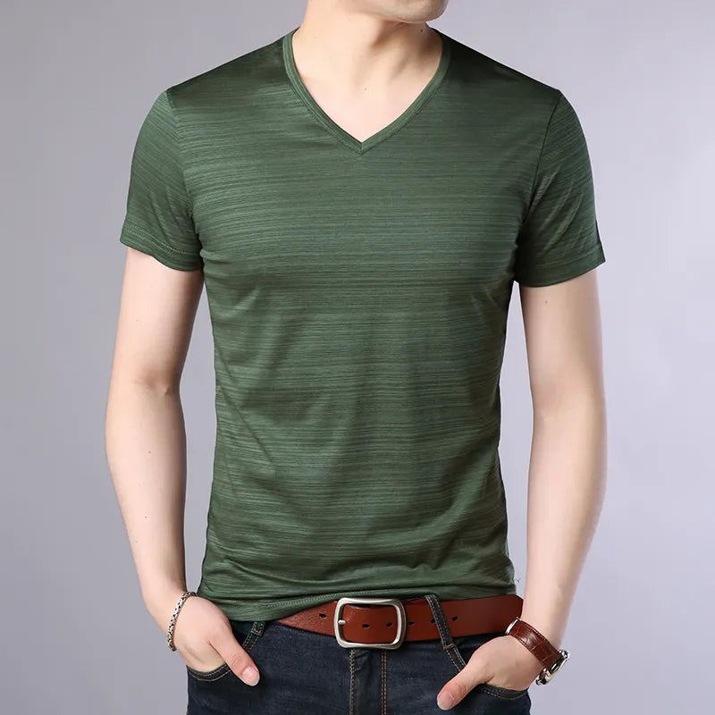 Streetwear Chic, Top-Grade Solid Color V-Neck T-Shirts for Men