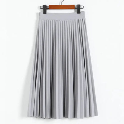High Waist Pleated Solid Color Skirt