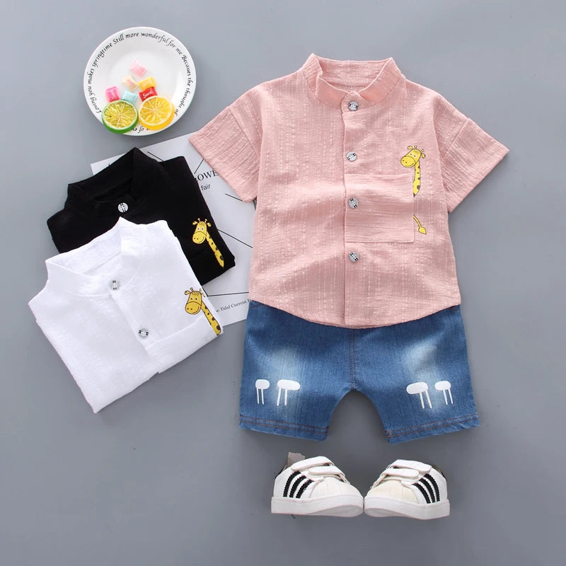 Baby Jungen Hemd Cartoon Tops Denim Shorts Hosen Outfits