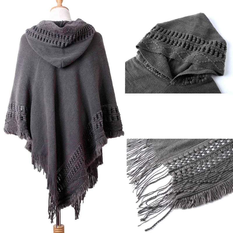 New Ladies Tassel Cape Coat with Fringe Design