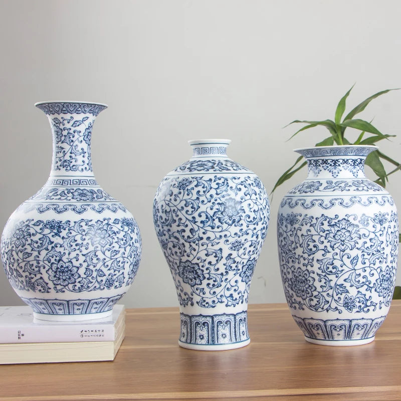 Interlocking Lotus Design Ceramic Porcelain Vases