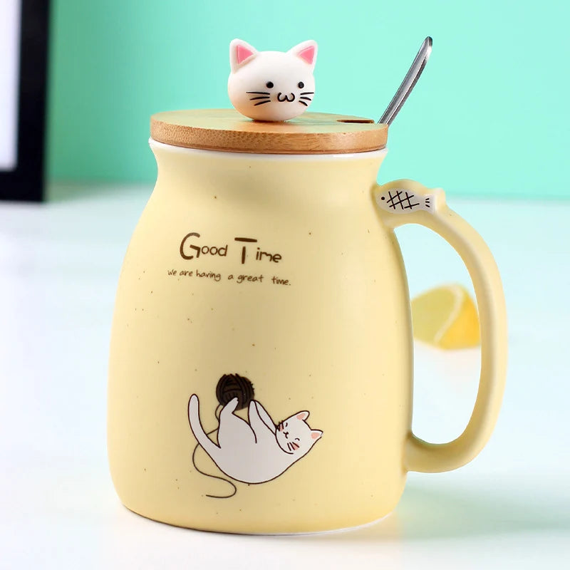 Creative Cat Mug with Lid - 450ml