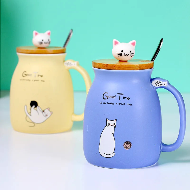 Creative Cat Mug with Lid - 450ml