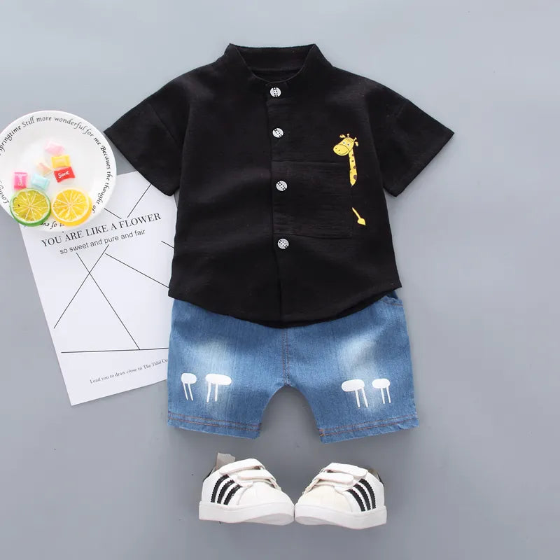 Baby Jungen Hemd Cartoon Tops Denim Shorts Hosen Outfits