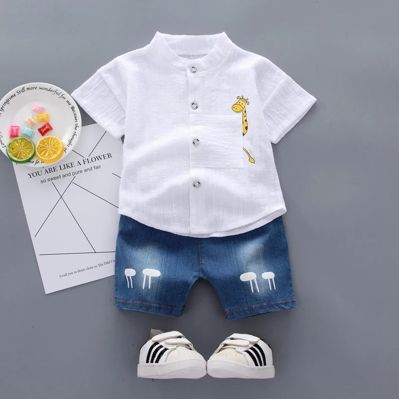 Baby Jungen Hemd Cartoon Tops Denim Shorts Hosen Outfits