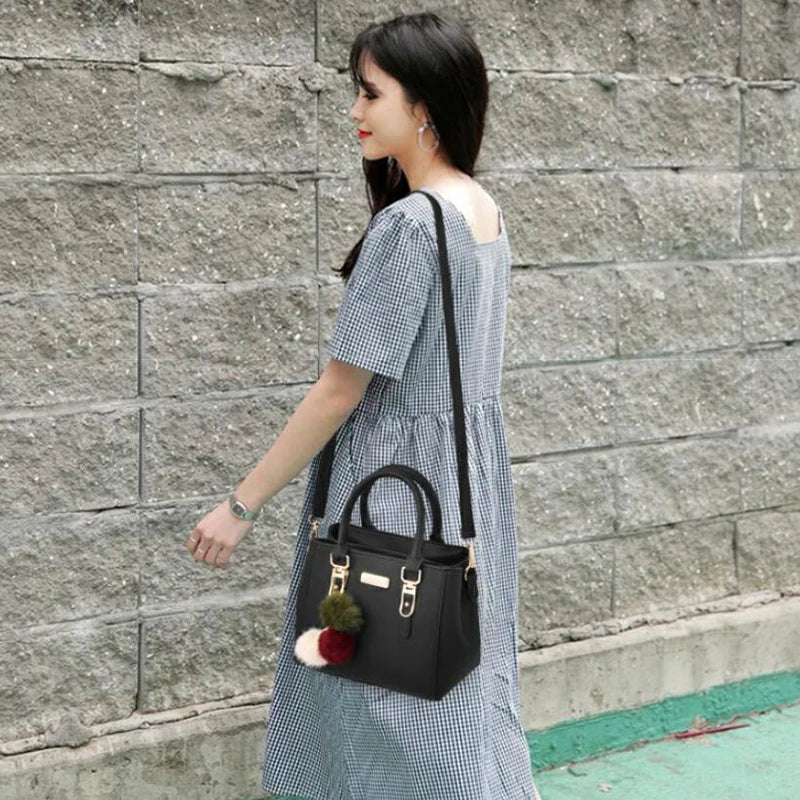 Women's Leather Shoulder Bags - Ladies Solid Color Purse