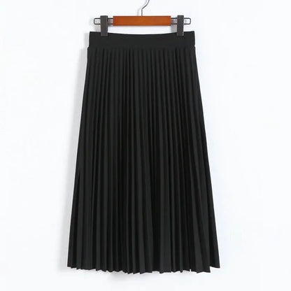High Waist Pleated Solid Color Skirt