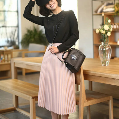High Waist Pleated Solid Color Skirt