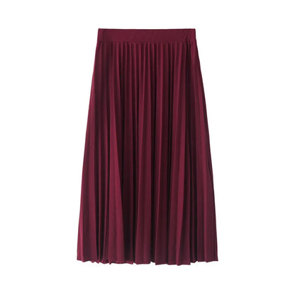 High Waist Pleated Solid Color Skirt