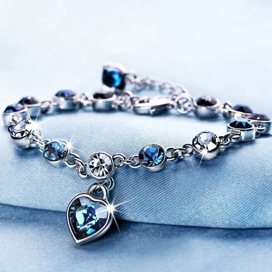 Blue Crystal Heart Bracelet for Women