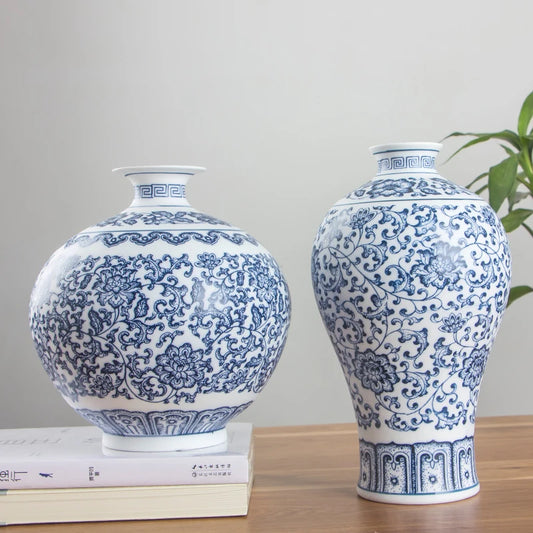 Interlocking Lotus Design Ceramic Porcelain Vases