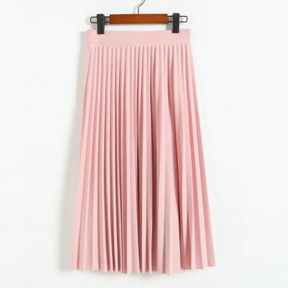 High Waist Pleated Solid Color Skirt