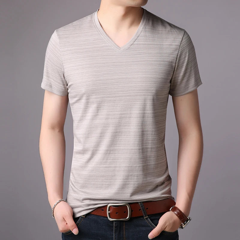 Streetwear Chic, Top-Grade Solid Color V-Neck T-Shirts for Men