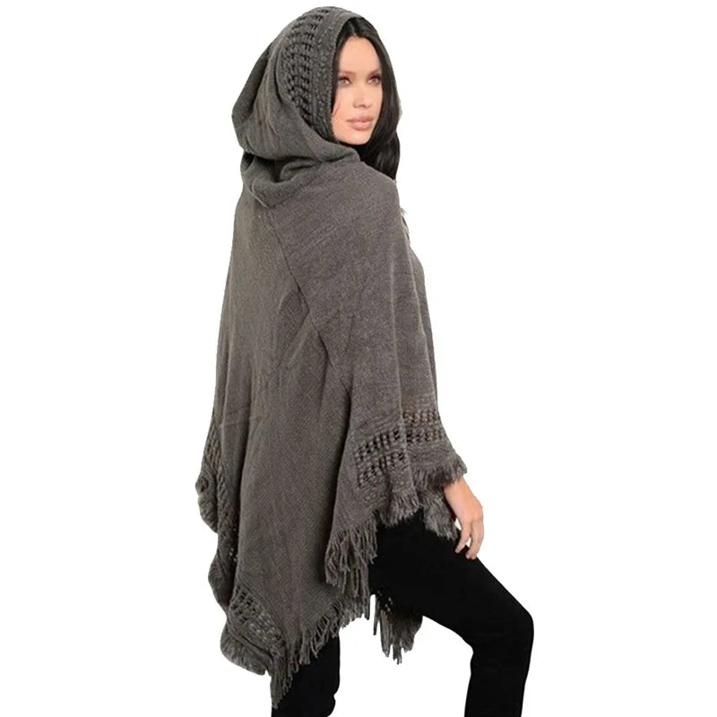 New Ladies Tassel Cape Coat with Fringe Design