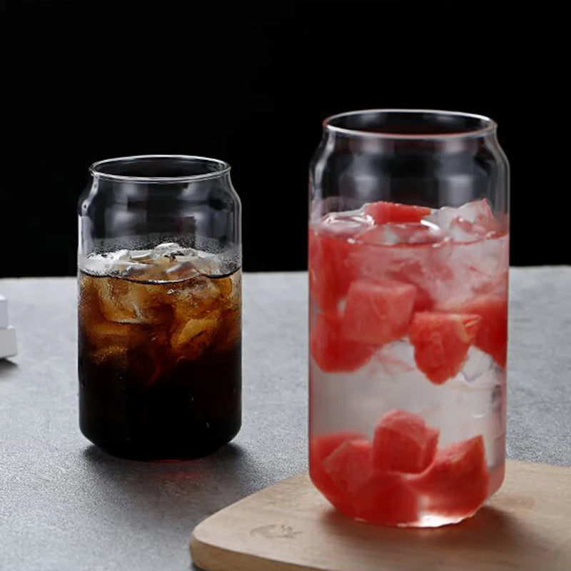 Tasse en verre créative en forme de canette avec couvercle en bambou