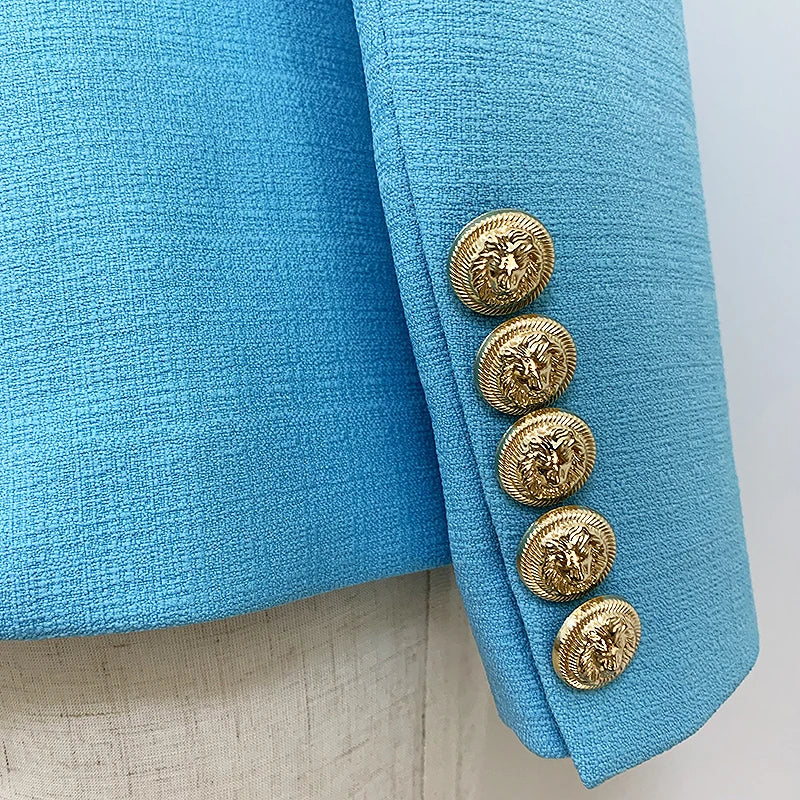 Runway-Ready Double-Breasted Blazer with Lion Buttons