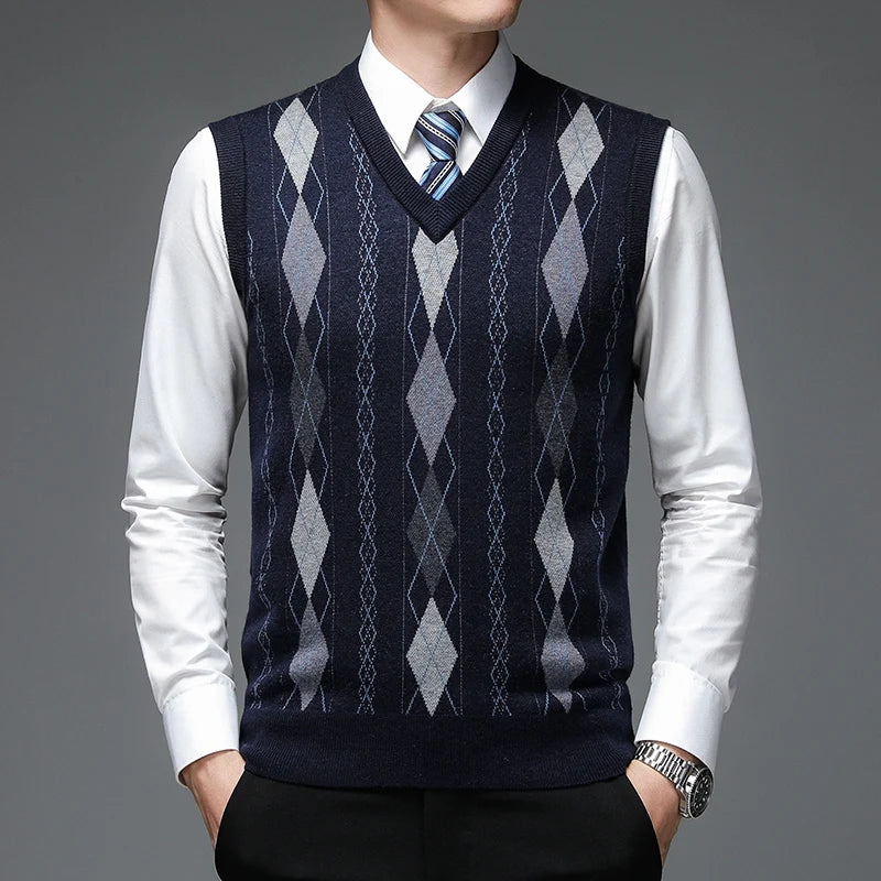 Autumn Argyle V-neck Knit Sweater Vest