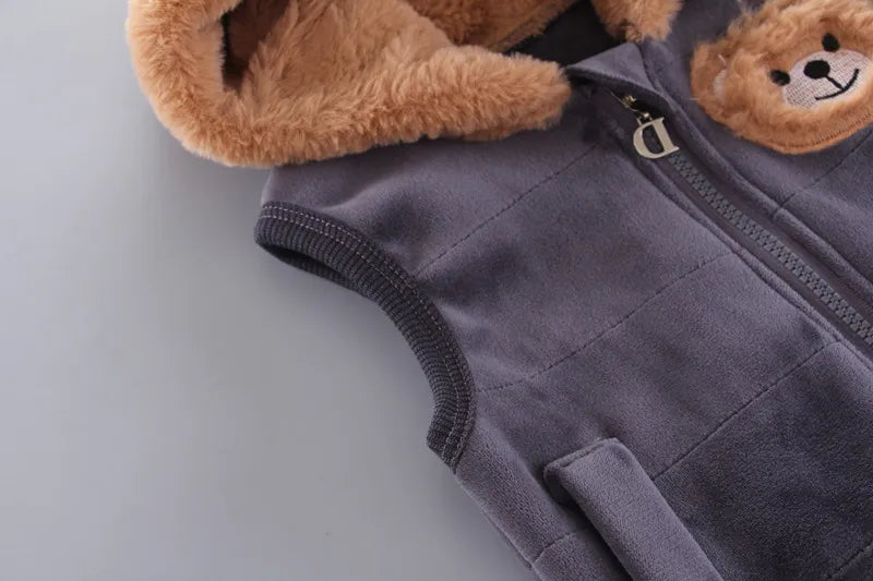 Ensemble pantalon à capuche et ours en flanelle d'hiver pour enfants