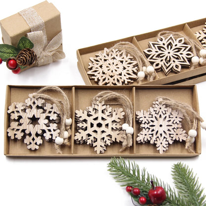 12PCS Wooden Snowflake Pendants for Xmas Decor