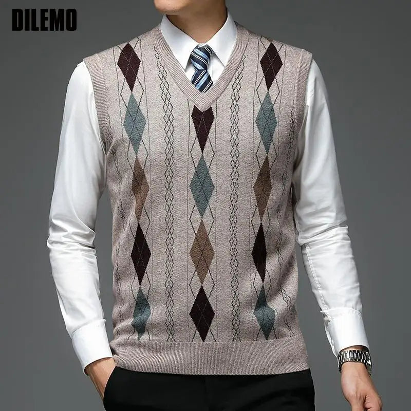 Autumn Argyle V-neck Knit Sweater Vest