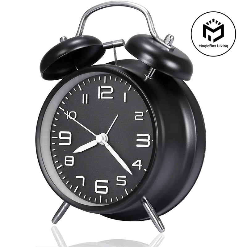 4-Inch Twin Bell Alarm Clock with Metal Frame & Backlight