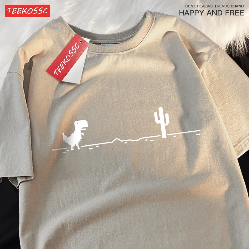 Half Sleeve Dinosaur Print Cotton Hip Hop Shirt