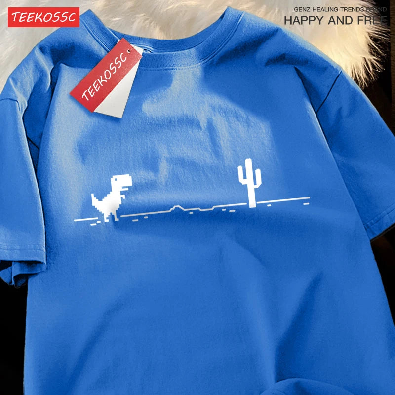 Half Sleeve Dinosaur Print Cotton Hip Hop Shirt