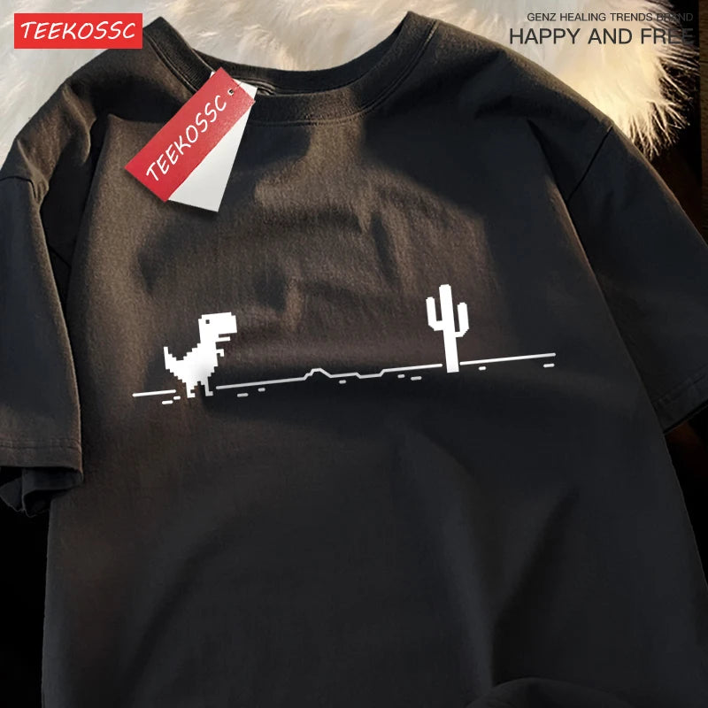 Half Sleeve Dinosaur Print Cotton Hip Hop Shirt