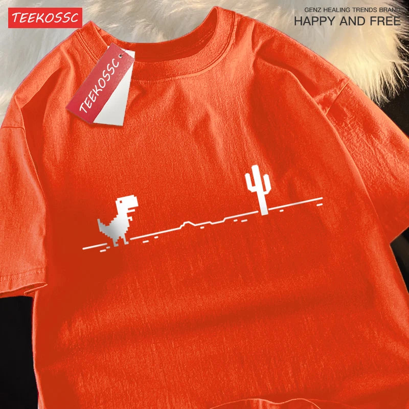 Half Sleeve Dinosaur Print Cotton Hip Hop Shirt