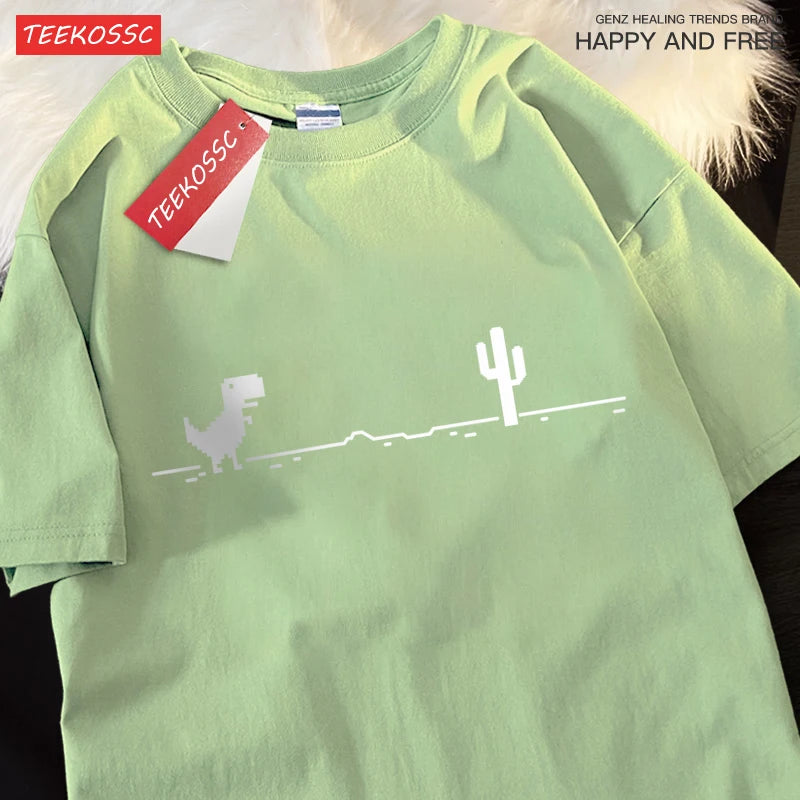 Half Sleeve Dinosaur Print Cotton Hip Hop Shirt