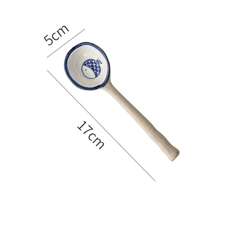 Hand Painted Long Handle Ceramic Soup Spoon
