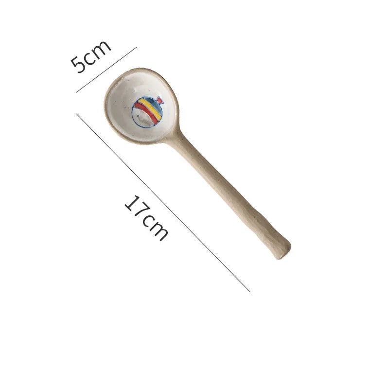 Hand Painted Long Handle Ceramic Soup Spoon