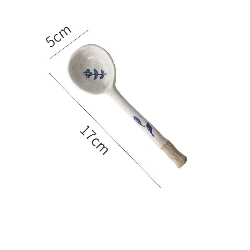 Hand Painted Long Handle Ceramic Soup Spoon