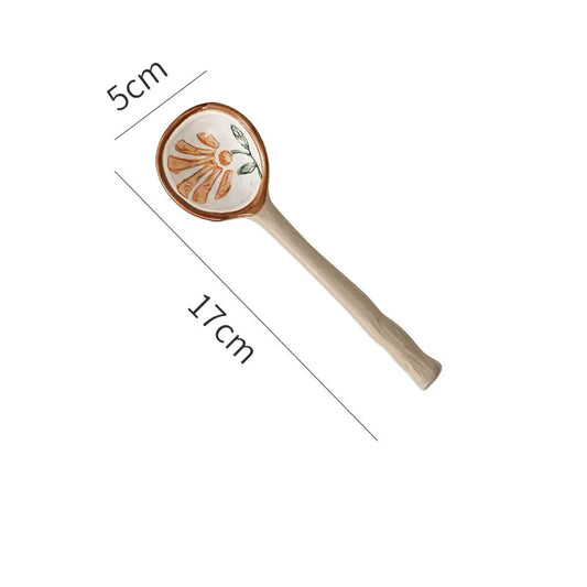 Hand Painted Long Handle Ceramic Soup Spoon