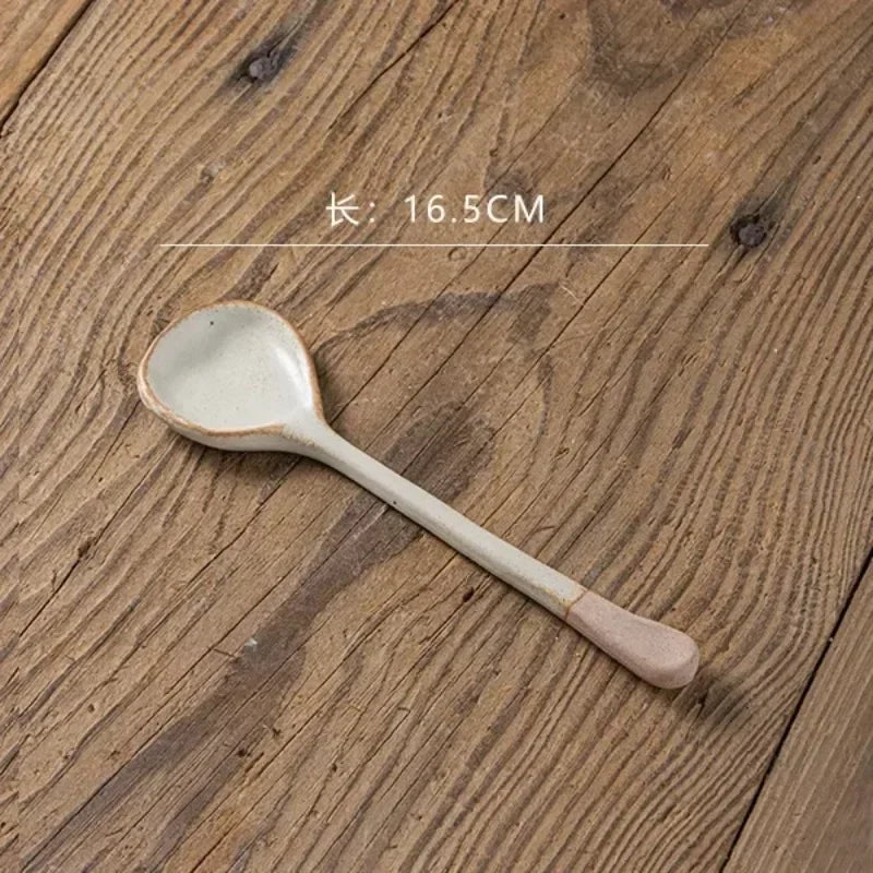 Hand Painted Long Handle Ceramic Soup Spoon