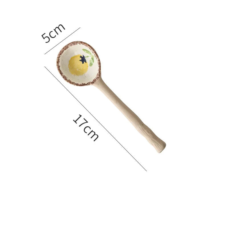 Hand Painted Long Handle Ceramic Soup Spoon