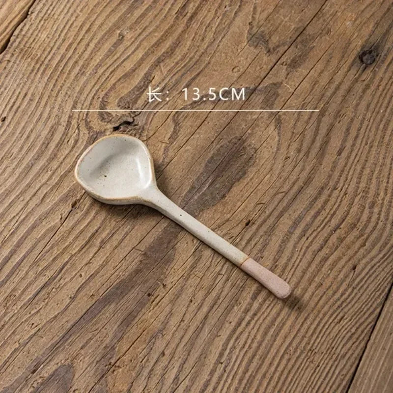 Hand Painted Long Handle Ceramic Soup Spoon