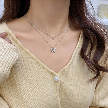 New Shiny Butterfly Necklace - Ladies Exquisite Double Layer Clavicle Chain Necklace Jewelry