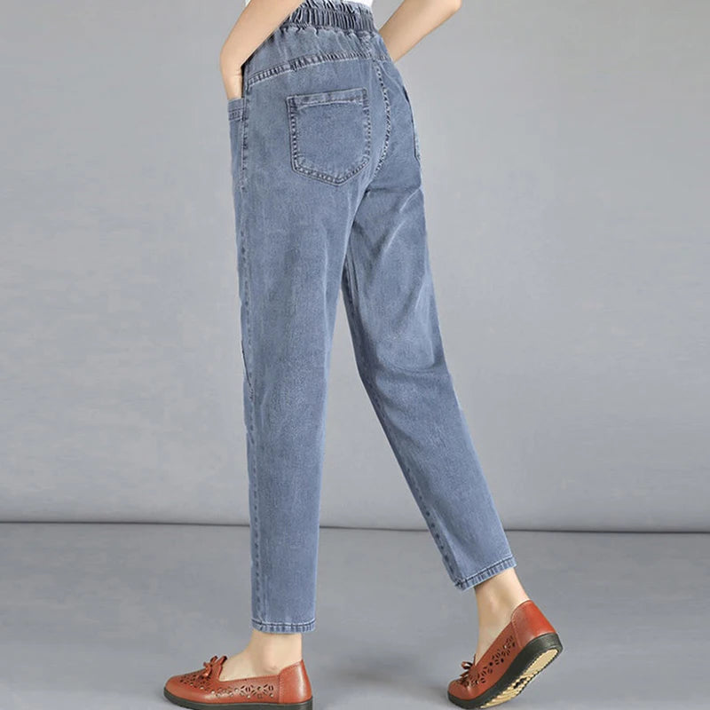 Plus Size Vintage Denim Ankle-Length Harem Pants