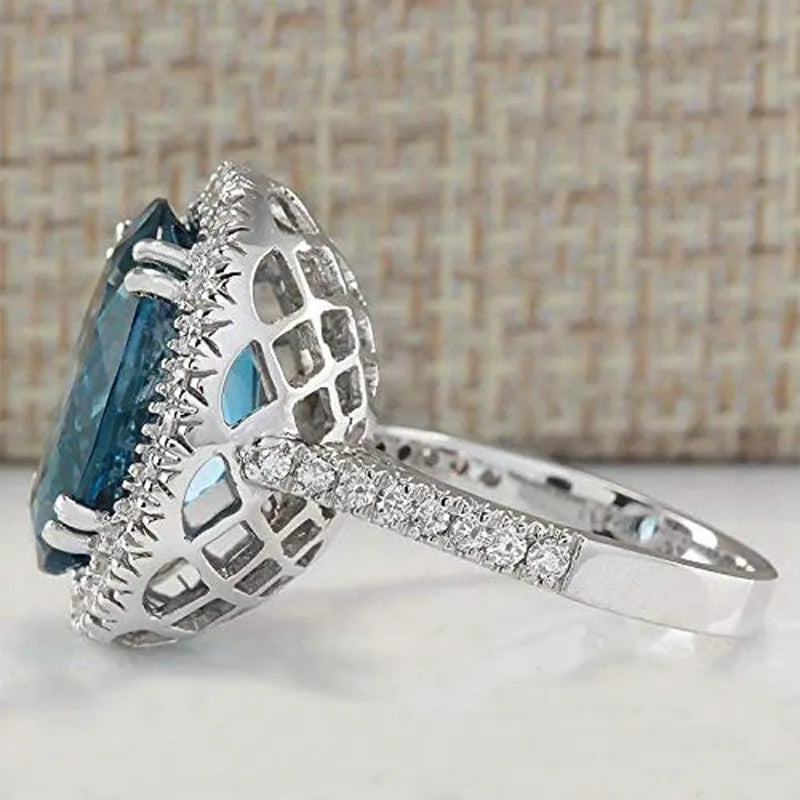 Big Blue CZ Gemstone Silver Women's Rings