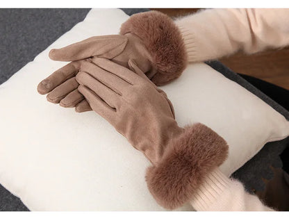 Gants d'hiver en daim et fausse fourrure de lapin