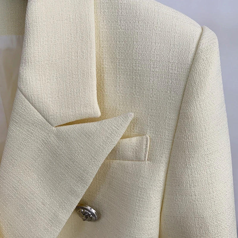 Classic Pastel Yellow Blazer with Lion Buttons