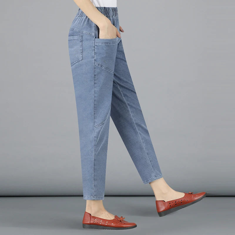 Plus Size Vintage Denim Ankle-Length Harem Pants