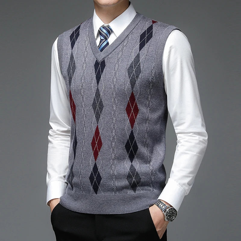 Autumn Argyle V-neck Knit Sweater Vest