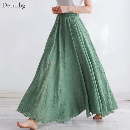 High-Quality Cotton Linen A-Line Skirt