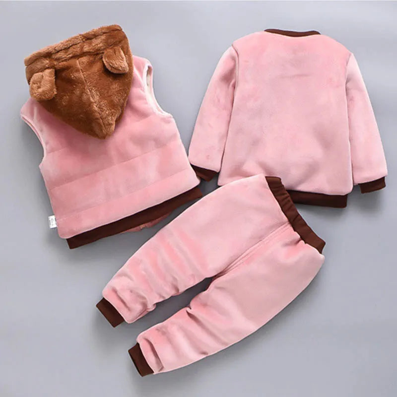 Ensemble pantalon à capuche et ours en flanelle d'hiver pour enfants