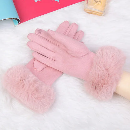 Gants d'hiver en daim et fausse fourrure de lapin