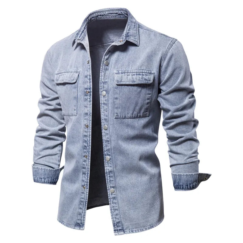 Chemises en denim pour hommes à manches longues 100 % coton